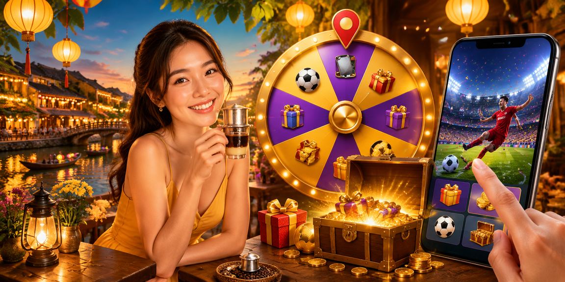 Người chơi thư giãn tại Hội An thưởng thức cà phê và tham gia rút thăm may mắn một cách vui vẻ