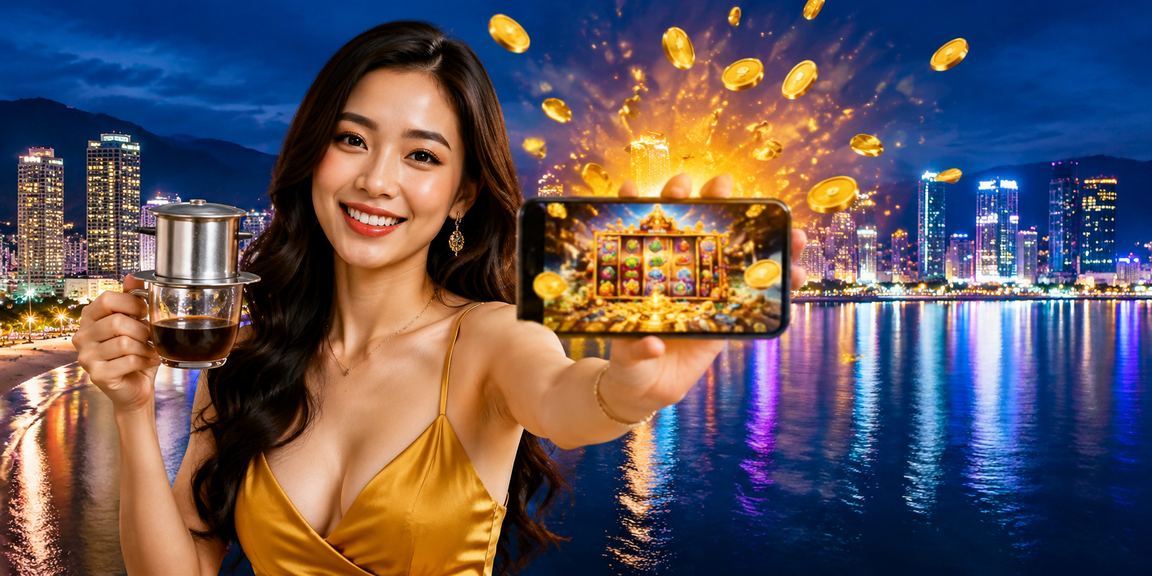 Người chơi slot game tại Quy Nhơn thư giãn với cà phê và điện thoại
